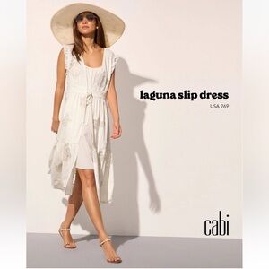 CAbi #6590 Laguna slip dress Boho linen 2 piece dress and duster NWOT